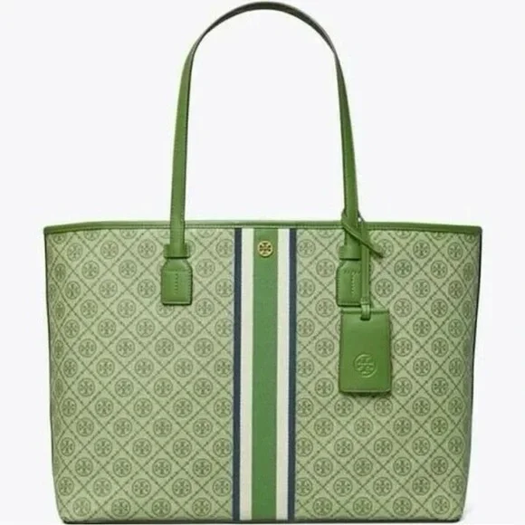 Tory Burch Green Patterned Tote - Picture 1 of 6